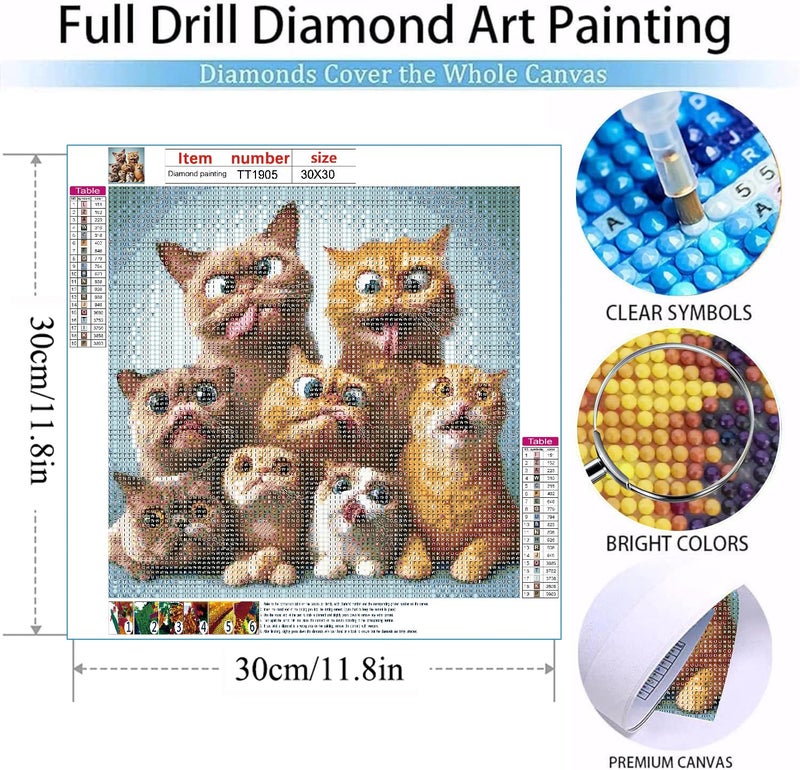 MOMDEDP Cat Diamond Painting Kits for Adults, Cat Diamond Art Kits for Beginners, 5D DIY Animal Diamond Dot Art, Full Drill Gem Craft for Home Decor 12x12 inch - Image 5