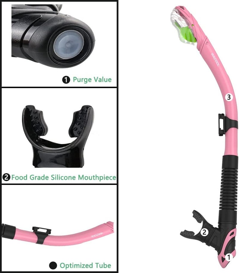 WACOOL Dry Top Snorkel Tube Comfortable Mouthpiece One-Way Purge Valve for Pool Open Water Scuba Lap Swimming Swimmer Training Diving Snorkeling - Image 3