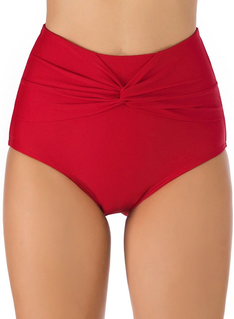 Loquat Solid Color Plunge Bikini Bottom Red  - Image 1