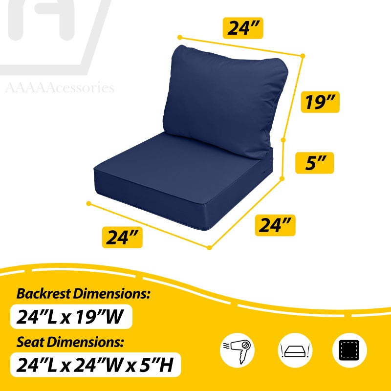 AAAAAcessories Outdoor Seat Cushions for Chairs, Fade-Resistant, Waterproof Patio Furniture Replacement Cushions, 24" x 24" x 5" + 24" x 19", Navy Blue - Image 5