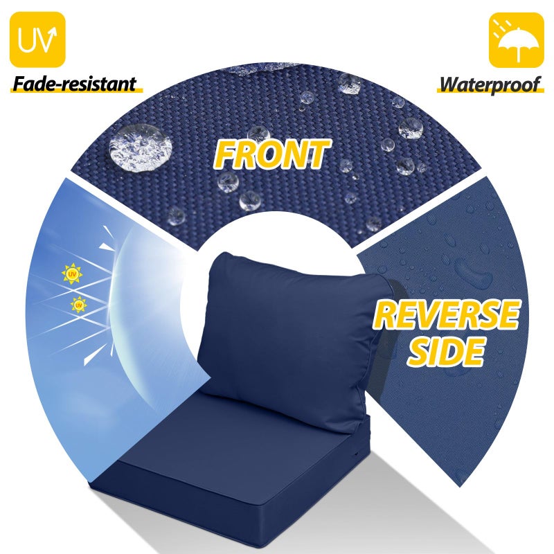 AAAAAcessories Outdoor Seat Cushions for Chairs, Fade-Resistant, Waterproof Patio Furniture Replacement Cushions, 24" x 24" x 5" + 24" x 19", Navy Blue - Image 2