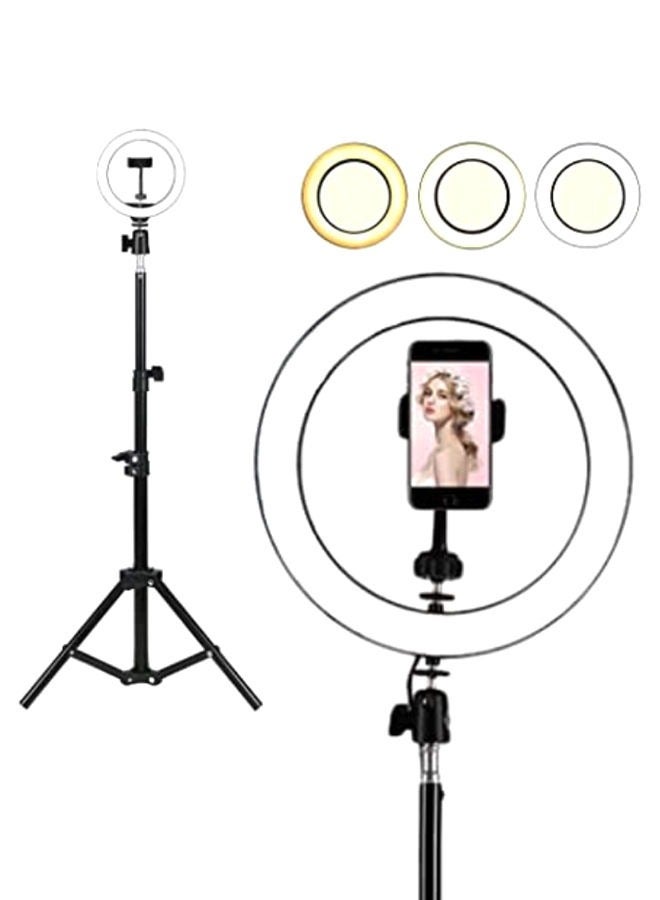الخالدية مصباح حلقي LED للتصوير الفوتوغرافي مع حامل ثلاثي القوائم 3000.0 mAh أسود/ أبيض - Image 3