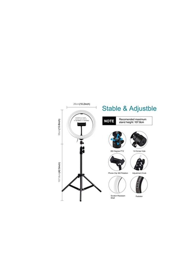 الخالدية مصباح حلقي LED للتصوير الفوتوغرافي مع حامل ثلاثي القوائم 3000.0 mAh أسود/ أبيض - Image 4