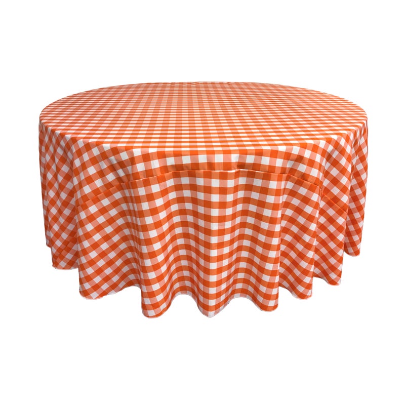 LA Linen Polyester Gingham Checkered 132-Inch Round Tablecloth  White and Orange