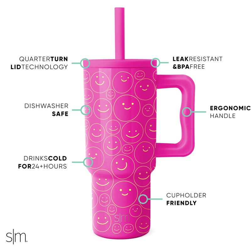 Simple Modern Kids 24 oz Tumbler with Handle and Silicone Straw Lid | Spill Proof and Leak Resistant | Reusable Stainless Steel Bottle | Gift for Kids Boys Girls | Trek Collection | Happy Days - Image 2