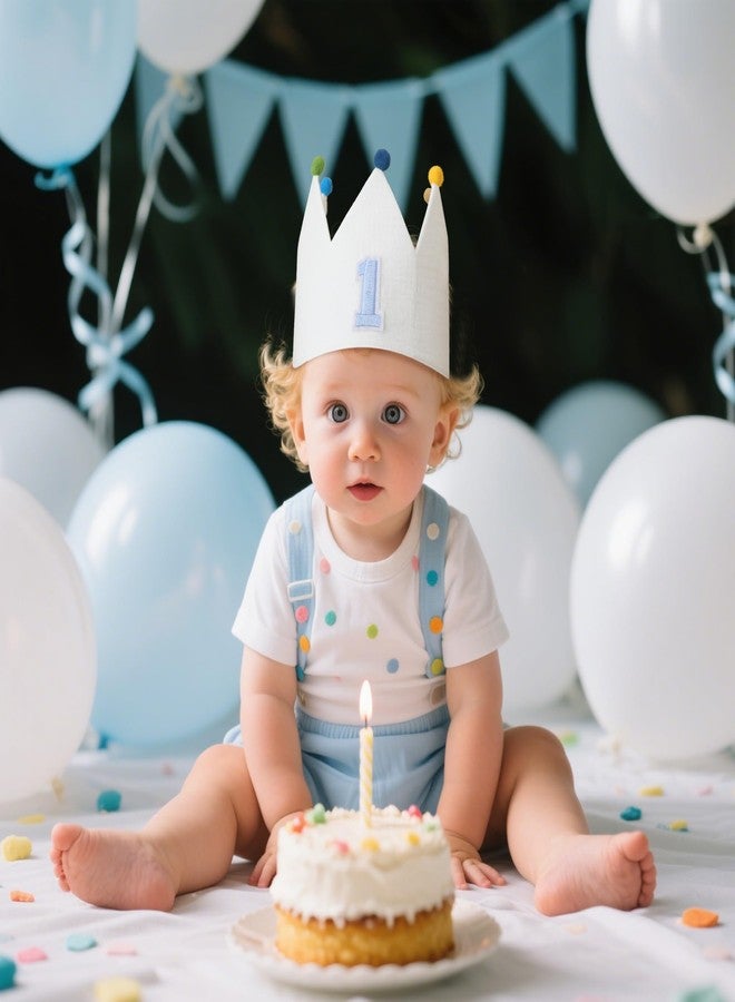 HODIHIWI Muslin Crown Hat First Birthday For Baby Boy Girl Party Decoration 1st Blue Headband - Image 3