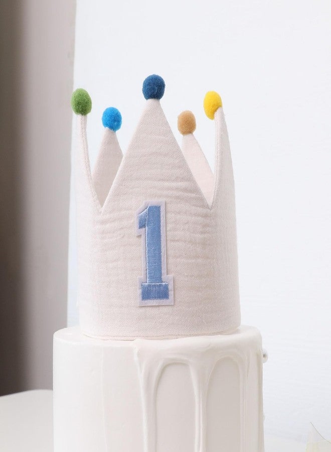 HODIHIWI Muslin Crown Hat First Birthday For Baby Boy Girl Party Decoration 1st Blue Headband - Image 1