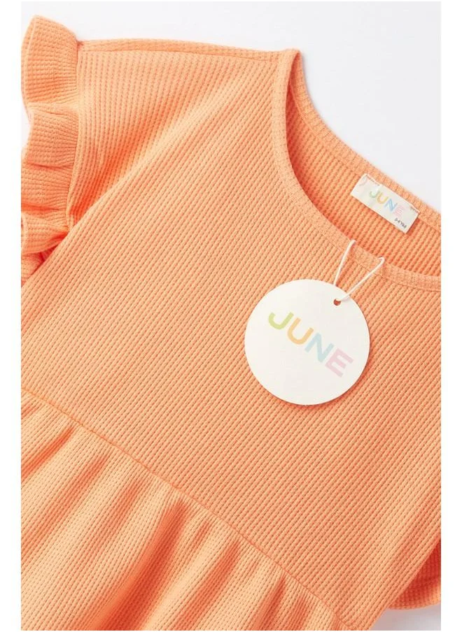 JUNE June Girl Waffle Textured Short Set Orange