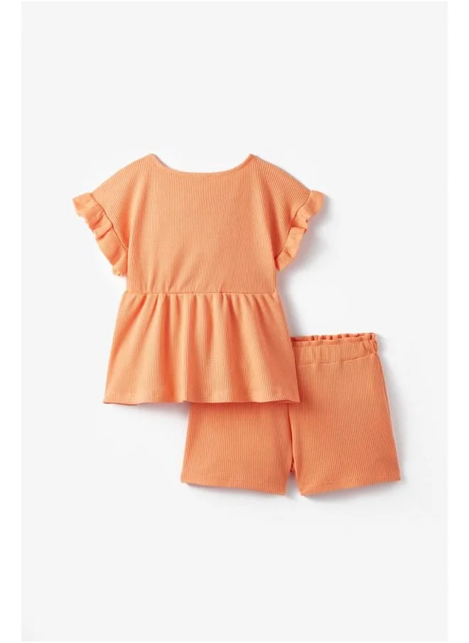 جون June Girl Waffle Textured Short Set Orange