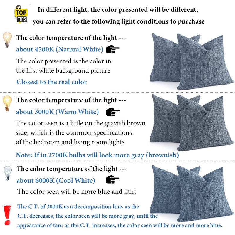 COCOPLOCEUS 26x26 Pillow Covers Decorative Euro Shams Set of 2 Cotton Boho Throw Pillow Covers Large Square Pillowcase for Couch Bed  Blue Grey - Image 2