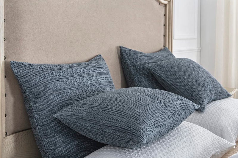 COCOPLOCEUS 26x26 Pillow Covers Decorative Euro Shams Set of 2 Cotton Boho Throw Pillow Covers Large Square Pillowcase for Couch Bed  Blue Grey - Image 5