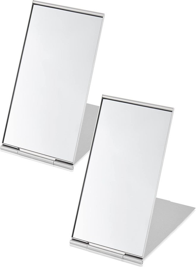 Blulu 2 Pieces Mini Portable Folding Mirrors for Purse, Ultra Slim Pocket Makeup Travel Aluminum Shell Compact Cosmetic Mirrors for Makeup Palette(4.5 x 3.1 Inches) - Image 1