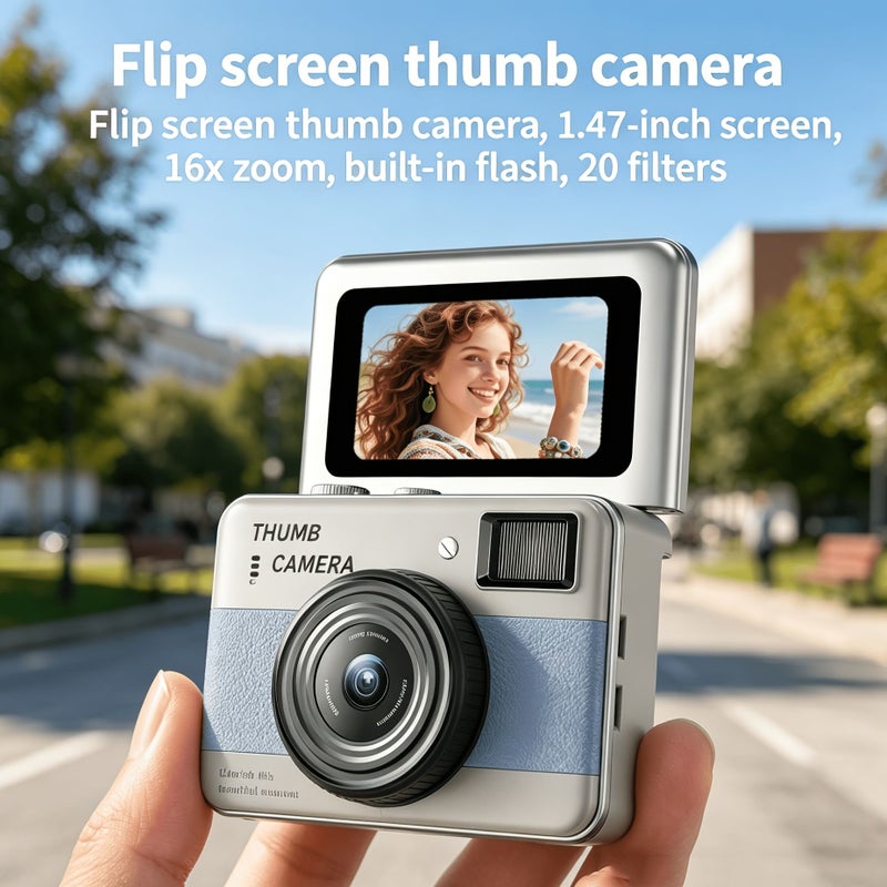 Blue Flip Screen Mini Thumb Camera HD Travel Wearable For Campus Party 201 - Image 1