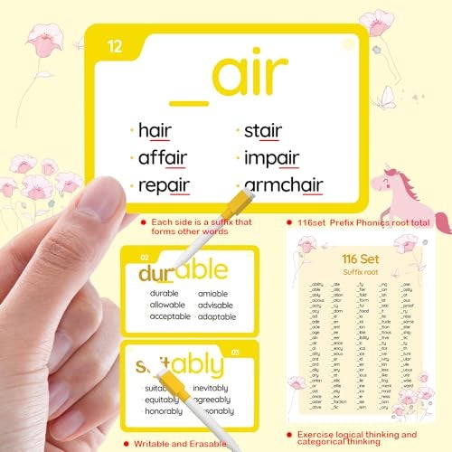 WJPC 116 Set Phonics Suffix Words Flash CardsPhonic Sigh Words Flash Cards for 789101112 Years 2nd 3rd 4th 5th Grade BoysGirlsKids Learning Writing Reading - Image 5