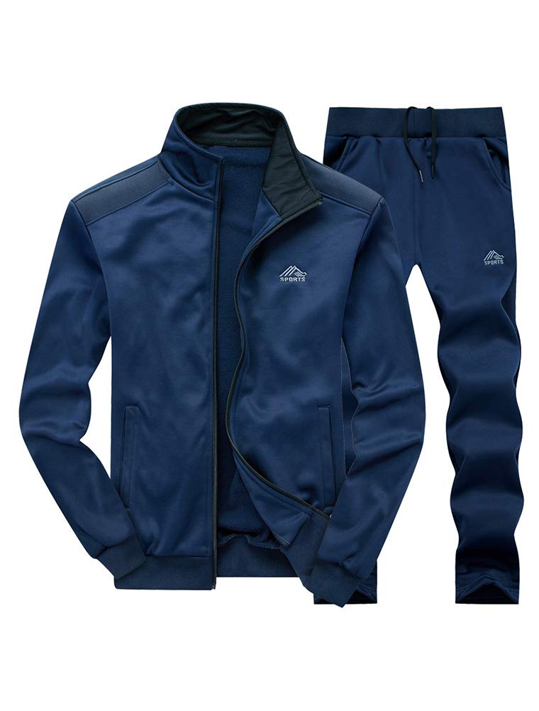 PASOK Mens Casual Tracksuit Long Sleeve Full Zip Running Jogging Sweatsuit Athletic Sports Set Blue XL