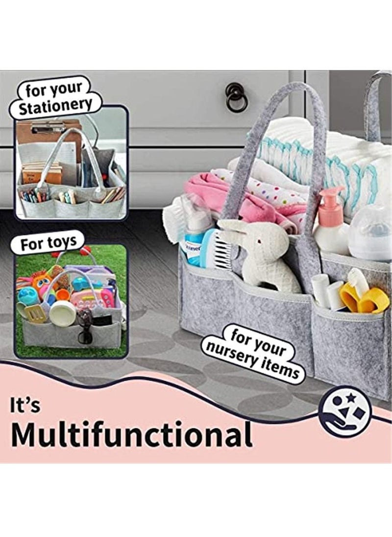 BLOOMING TIME Baby Felt Organizer Bag, Large Portable Diaper Caddy, Grey  - Image 4