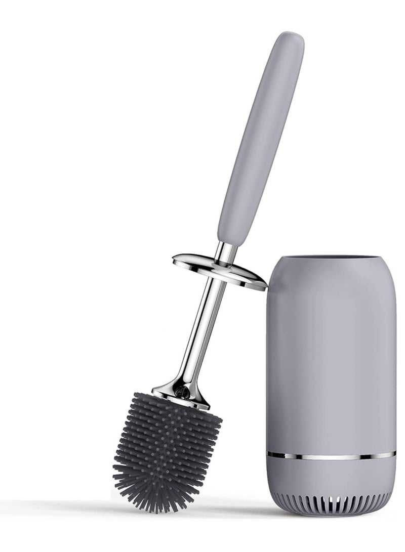 Excefore Toilet Brush Toilet Brush and Holder Set with Lid and Ergonomic Handle Modern Silicone Toilet Brush for Bathroom Drip-Proof Floor Standing and Wall Mounted Toilet Brush Set Grey  - Image 1