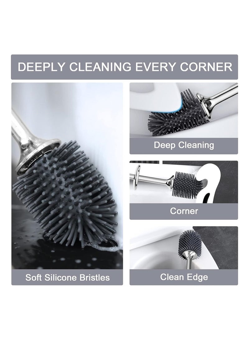 Excefore Toilet Brush Toilet Brush and Holder Set with Lid and Ergonomic Handle Modern Silicone Toilet Brush for Bathroom Drip-Proof Floor Standing and Wall Mounted Toilet Brush Set Grey  - Image 5