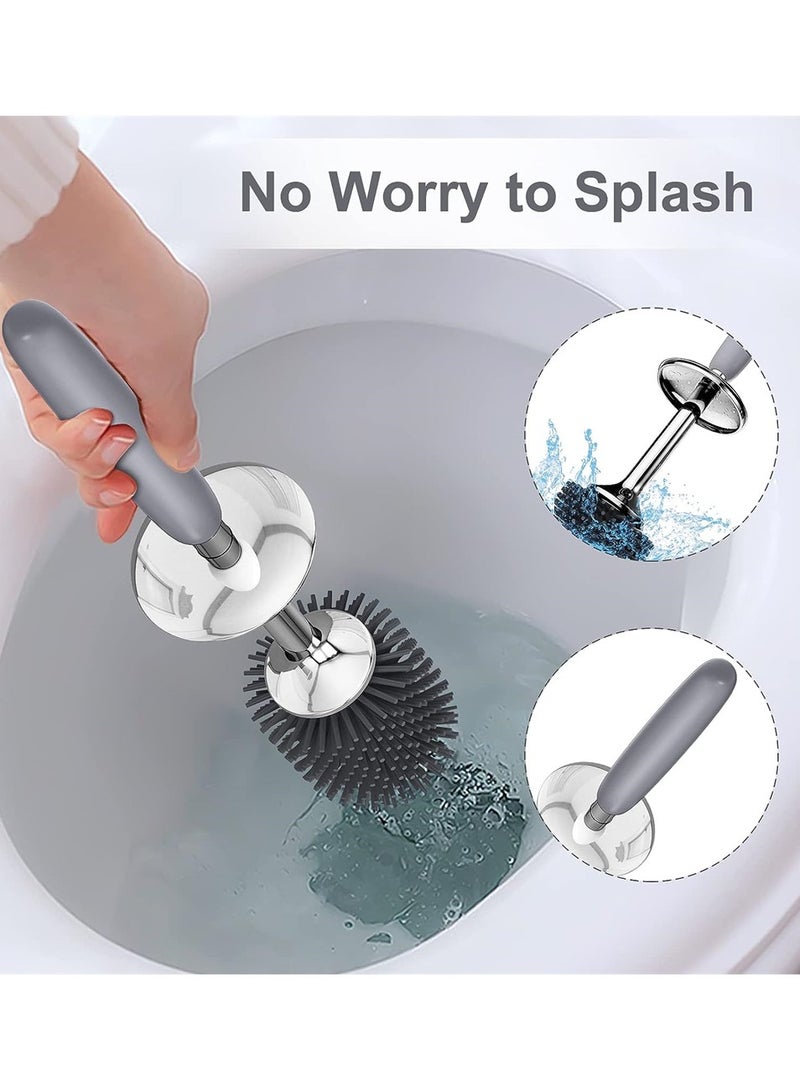 Excefore Toilet Brush Toilet Brush and Holder Set with Lid and Ergonomic Handle Modern Silicone Toilet Brush for Bathroom Drip-Proof Floor Standing and Wall Mounted Toilet Brush Set Grey  - Image 2