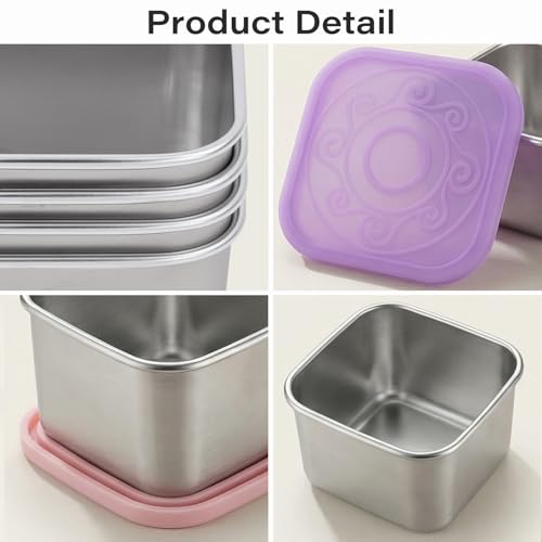 VKVXCLON 4 Pack Stainless Steel Snack Containers, 6oz Snack Box with Silicone Lids,Stackable Portable Small Food Storage Container for Picnic,Travel,School,Office,and Daycare - Image 2