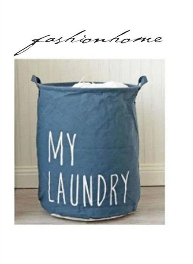 Portable Laundry Basket with Drawstring, Blue - Image 3