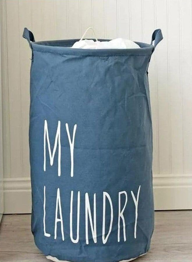 Portable Laundry Basket with Drawstring, Blue - Image 1