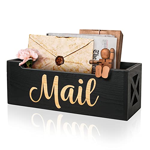 BOTOP Mail Organizer Mail Holder Countertop, Rustic Wooden Mail Basket Mail Tray Letter Holder Box for Desk Home Office Wall Mount - Image 1