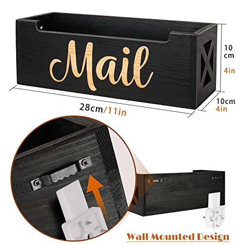 BOTOP Mail Organizer Mail Holder Countertop, Rustic Wooden Mail Basket Mail Tray Letter Holder Box for Desk Home Office Wall Mount - Image 3