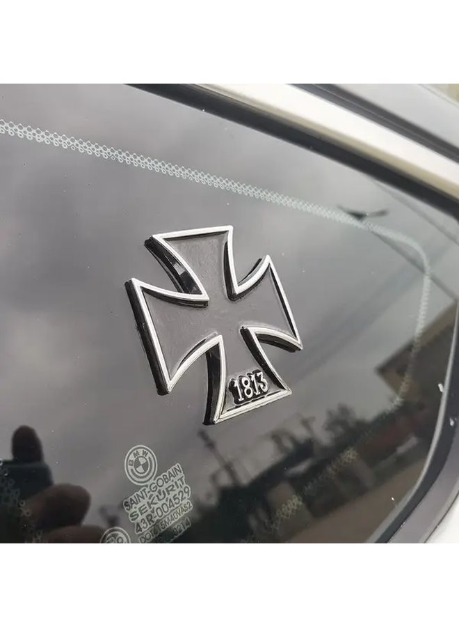 Iron Cross Chrome Metal Car Body Sticker Silvery Color Germany 1813 Malta Symbol Badge - Image 2