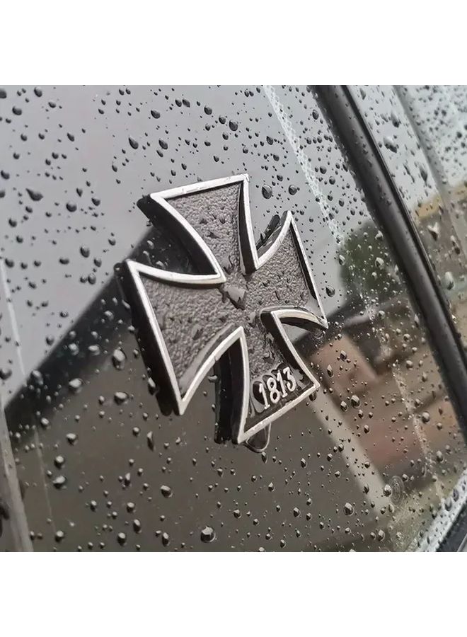 Iron Cross Chrome Metal Car Body Sticker Silvery Color Germany 1813 Malta Symbol Badge - Image 1