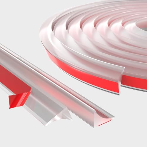 RANUR Silicone Water Stopper with Glue Collapsible Threshold Water Dam Barrier Strip for Shower, Self-Adhesive Kitchen Sink, Liquid Retention Stopper, Dry and Wet Separation Strip (White, 5 Meter) - Image 1