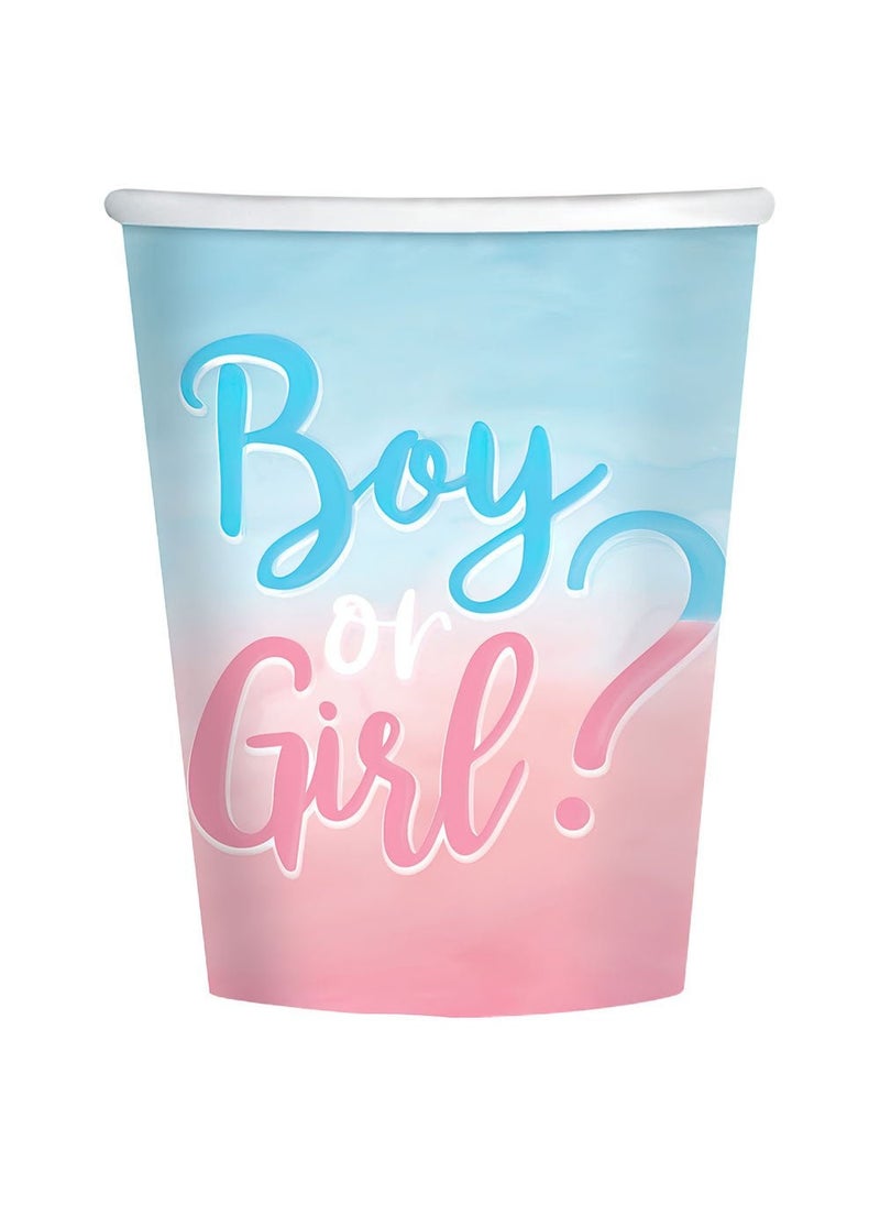 Gender Reveal Disposable Paper Cups Blue Pink 250ml 8-Pack
