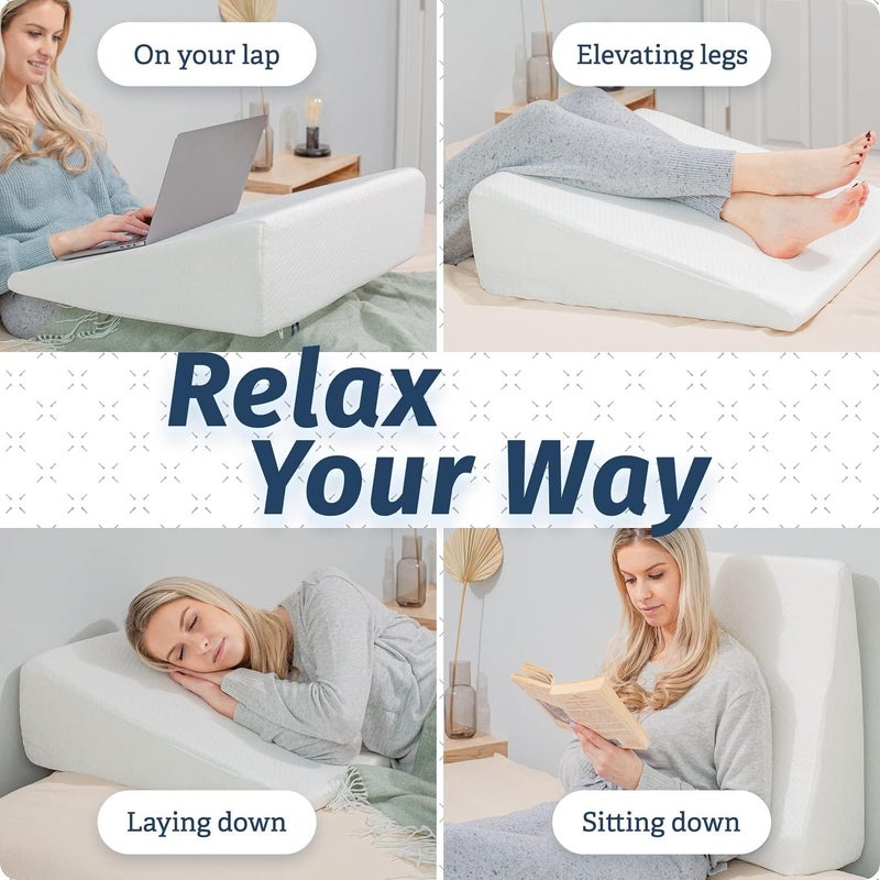 Abco Tech Bed Wedge Pillow for Sleeping - Memory Foam Top - Reduce Neck & Back Pain, Snoring, Acid Reflux, Respiratory Problems - Ideal for Sleeping, Reading, Rest, Elevation - Washable Cover - 7in - Image 3