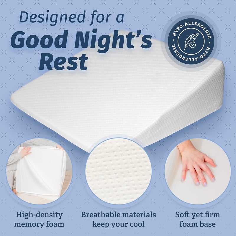 Abco Tech Bed Wedge Pillow for Sleeping - Memory Foam Top - Reduce Neck & Back Pain, Snoring, Acid Reflux, Respiratory Problems - Ideal for Sleeping, Reading, Rest, Elevation - Washable Cover - 7in - Image 5
