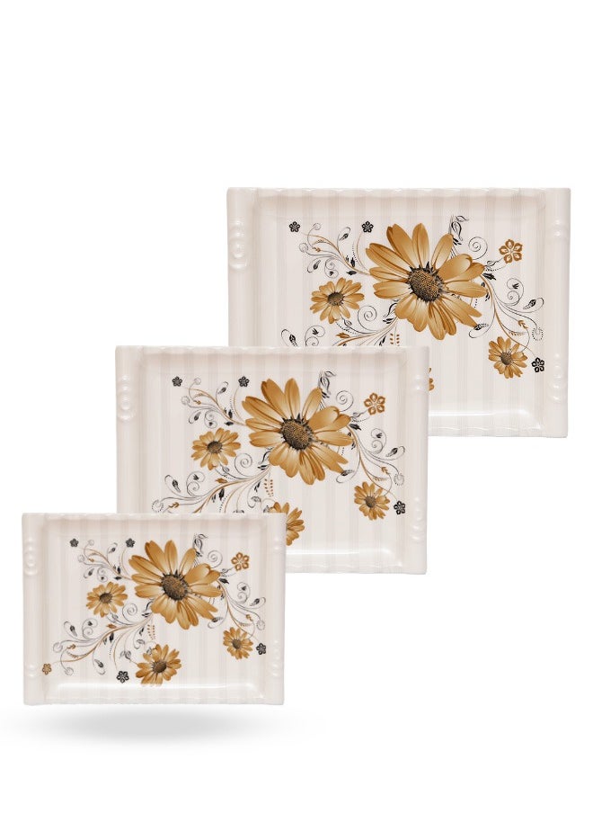 A TO Z Floral Melamine Serving Tray Set – 3 Pcs, Premium Quality, Scratch Resistant & Unbreakable, BPA-Free, 33x38x44.5 cm, Design 205 | Dishwasher Safe, Ideal for Daily Use & Parties  - Image 1