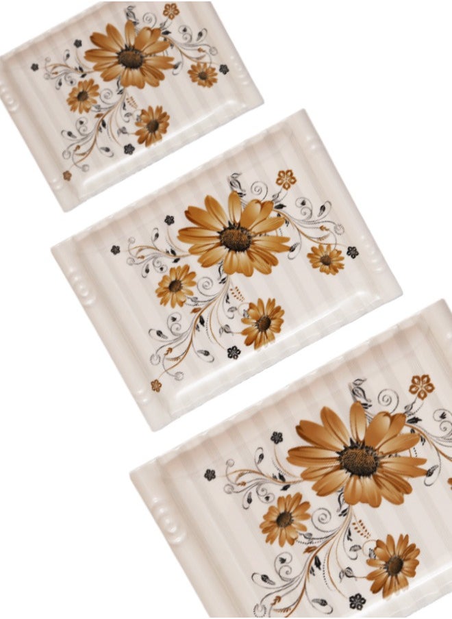 A TO Z Floral Melamine Serving Tray Set – 3 Pcs, Premium Quality, Scratch Resistant & Unbreakable, BPA-Free, 33x38x44.5 cm, Design 205 | Dishwasher Safe, Ideal for Daily Use & Parties  - Image 2