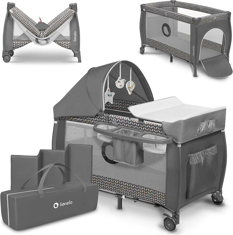 lionelo Sven Plus 2 In 1 Travel Bed Playpen Grey - Image 1