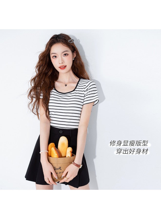 Jeanswest 25ss Fashion Classic Stripes Youthful Top Basic Comfortable Versatile Minimalist Short Sleeve Pullover T-shirt - Image 3