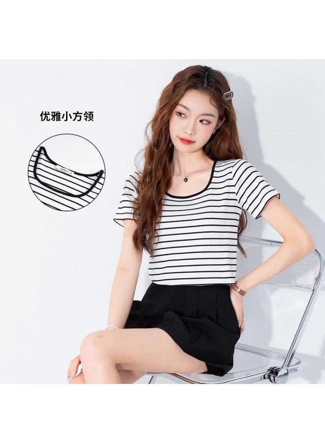 Jeanswest 25ss Fashion Classic Stripes Youthful Top Basic Comfortable Versatile Minimalist Short Sleeve Pullover T-shirt - Image 4