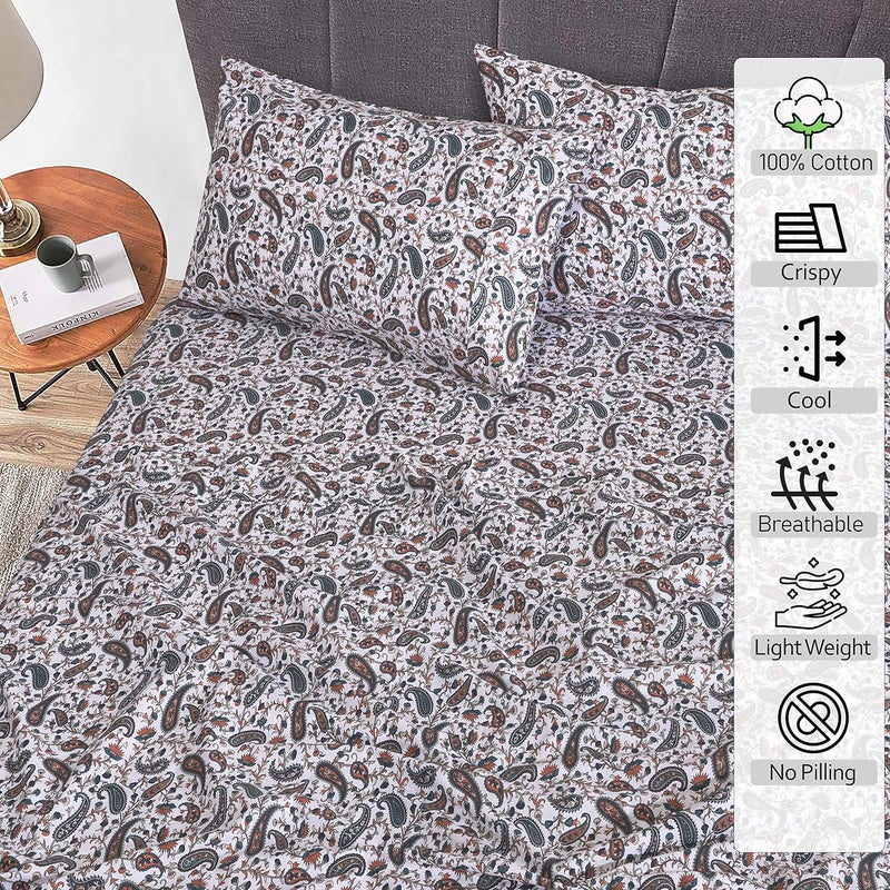 RUVANTI 100% Cotton Sheets – Full Size Percale Bedding, Cooling & Breathable Floral Design, Durable with a Crisp, Soft & Comfortable Feel, 16" Deep Pocket, 4-Piece Set, Teal Paisley | Crisp Cooling, Deep Pocket 16", Soft Breathable & Durable, Hotel-Style, 4 Piece Set - Image 2