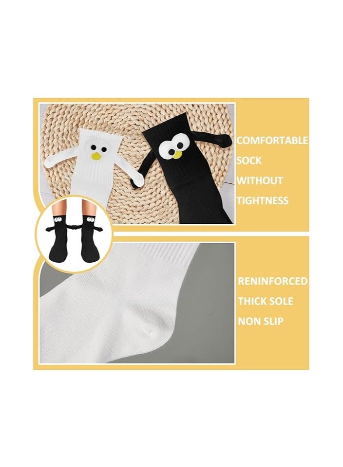 KASTWAVE 2 Pairs Hand Holding Socks, Couple Magnetic Socks, Holding Hands Socks, Novelty Unisex Socks with Hands Couple Socks, Funny Socks, Matching Couple Socks, Mid-Tube Socks (Blcak + White) - Image 5