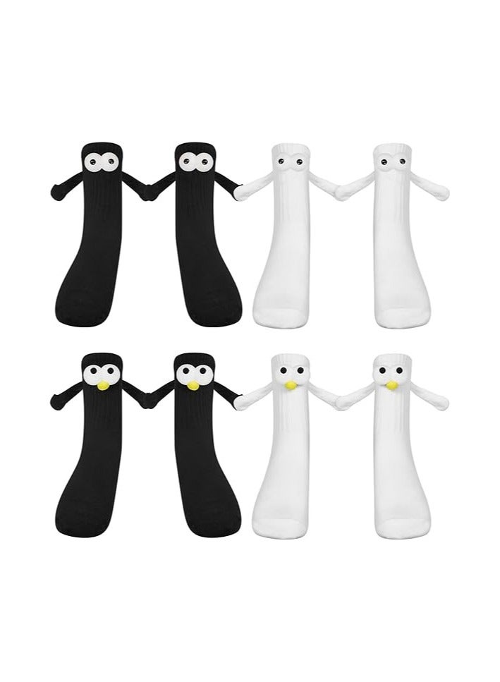KASTWAVE 2 Pairs Hand Holding Socks, Couple Magnetic Socks, Holding Hands Socks, Novelty Unisex Socks with Hands Couple Socks, Funny Socks, Matching Couple Socks, Mid-Tube Socks (Blcak + White) - Image 1
