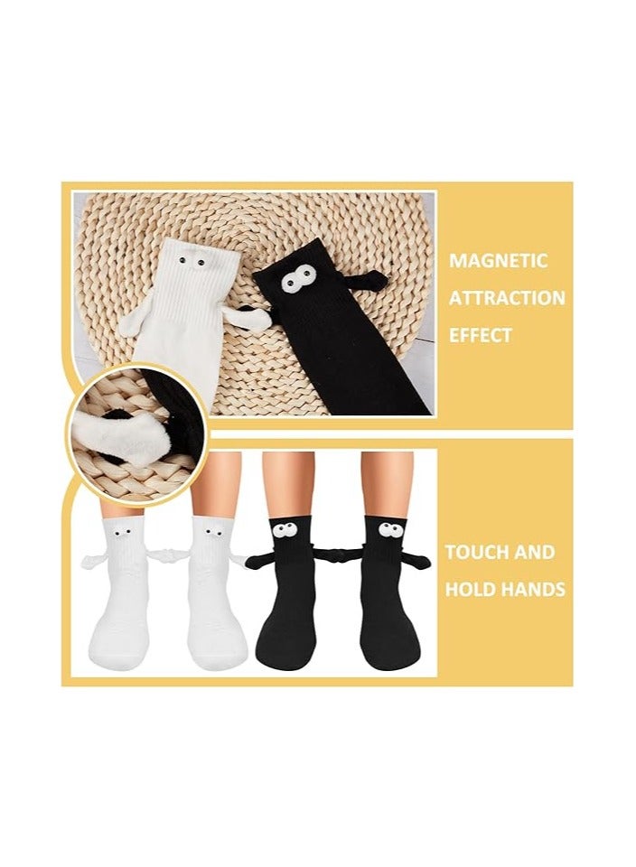 KASTWAVE 2 Pairs Hand Holding Socks, Couple Magnetic Socks, Holding Hands Socks, Novelty Unisex Socks with Hands Couple Socks, Funny Socks, Matching Couple Socks, Mid-Tube Socks (Blcak + White) - Image 4