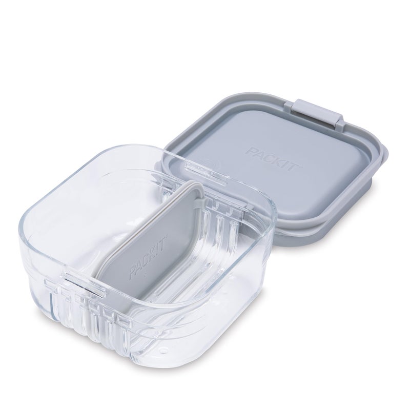 PackIt Mod Snack Bento Food Storage Container, Steel Gray, Shatterproof Crystal Clear Base, with Leak-resistant Dividers and Lid, Microwavable, Dishwasher Safe, Perfect for Snacks - Image 3