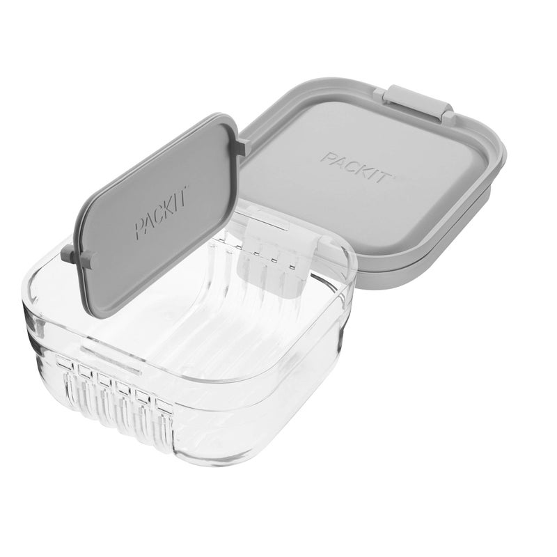 PackIt Mod Snack Bento Food Storage Container, Steel Gray, Shatterproof Crystal Clear Base, with Leak-resistant Dividers and Lid, Microwavable, Dishwasher Safe, Perfect for Snacks - Image 1