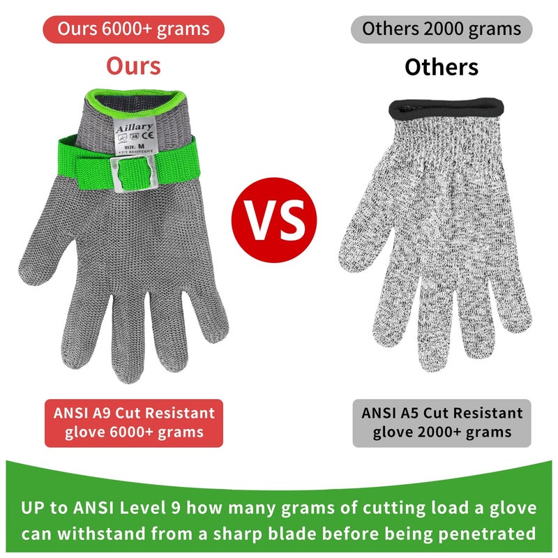 Aillary Level 9 Cut Resistant Kitchen Glove,Food Grade,Machine Washable,Stainless Steel Wire Metal Mesh Safety Work Glove for Mandolin,Meat Cutting,Oyster Shucking,and Wood Working (Large) - Image 5