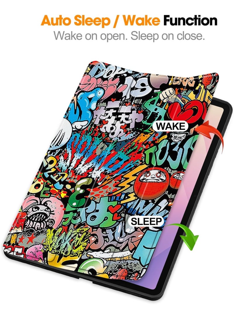VKL Tablet Case for Samsung Galaxy Tab S11 11 inch 2025 (SM-X730/SM-X736B), Tri-Fold PU Leather Case with Auto Wake/Sleep, Soft TPU Back Cover Built-in Pen Holder (Graffiti) - Image 2