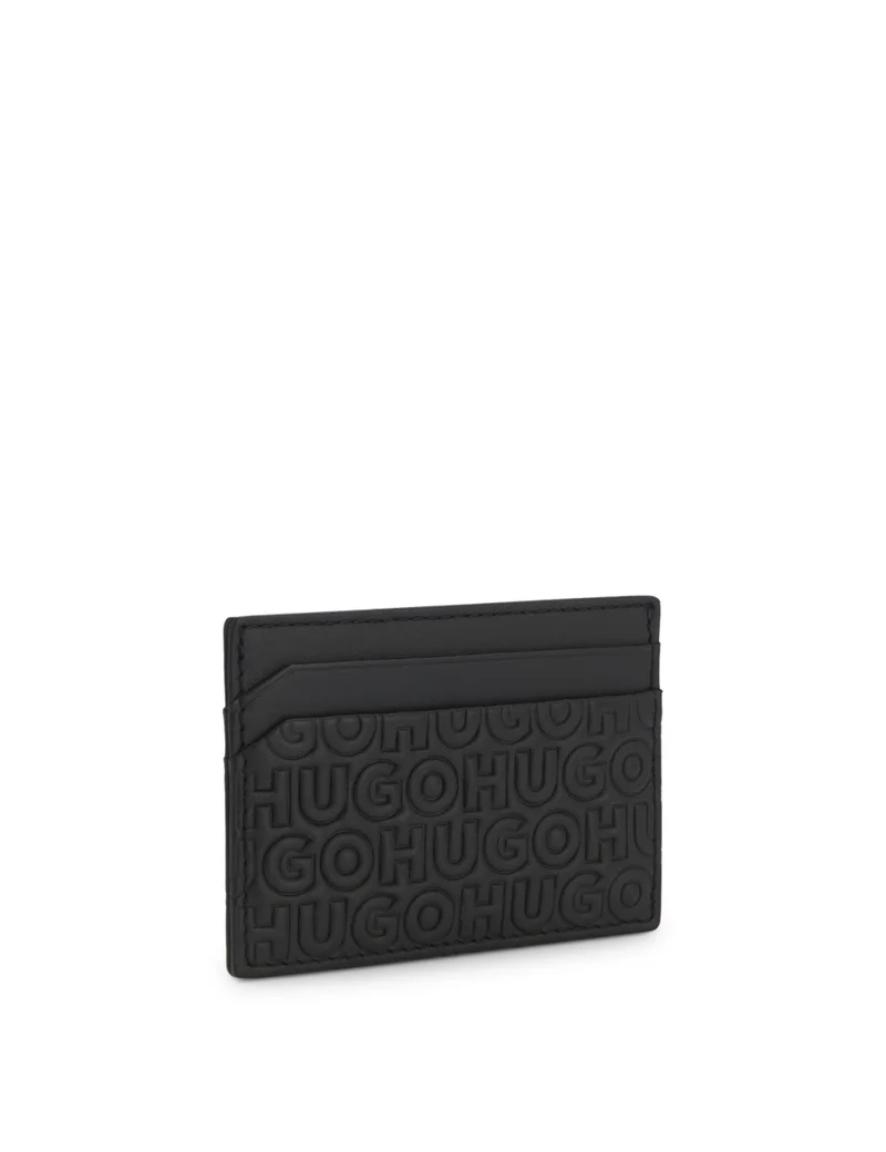 HUGO Leather card holder with stacked and geometric logo embossing
