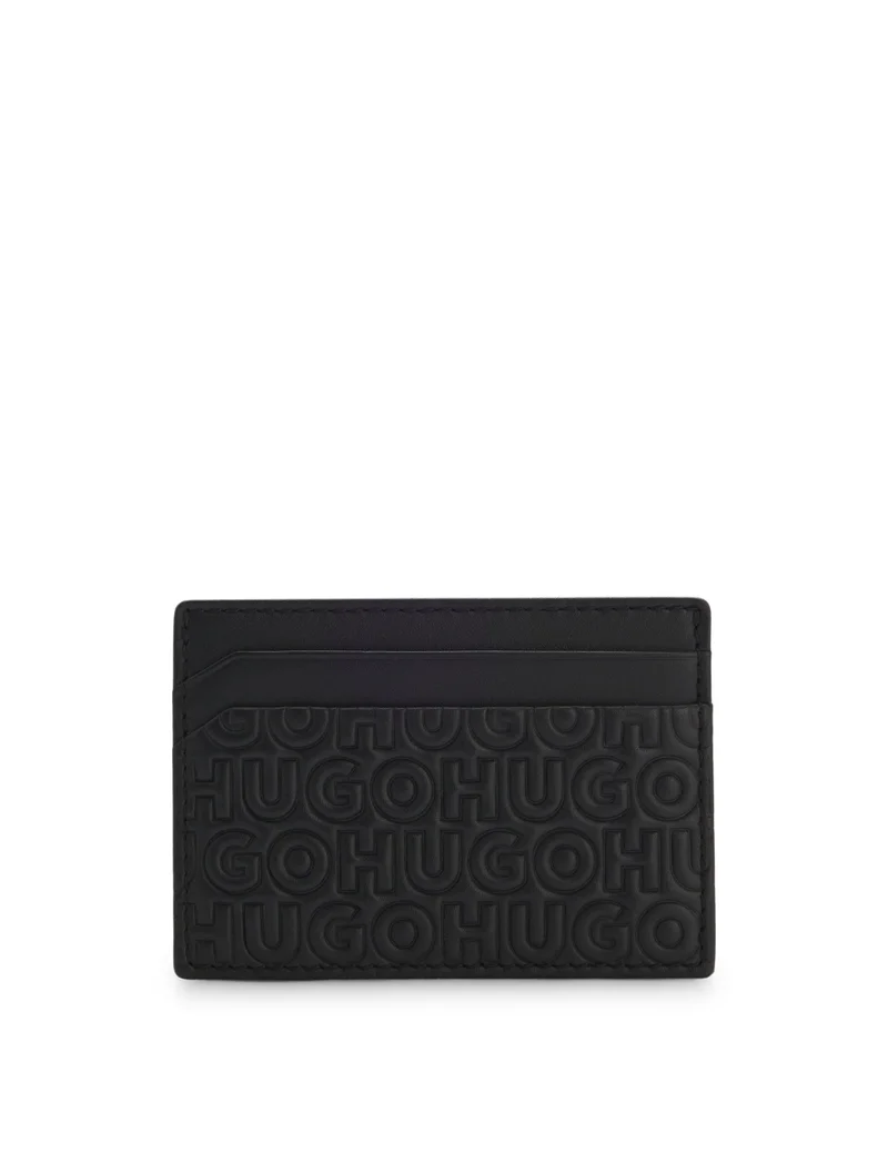 HUGO Leather card holder with stacked and geometric logo embossing