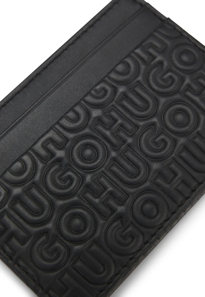 HUGO Black Leather card holder with stacked and geometric logo embossing for Men | Best Price UAE